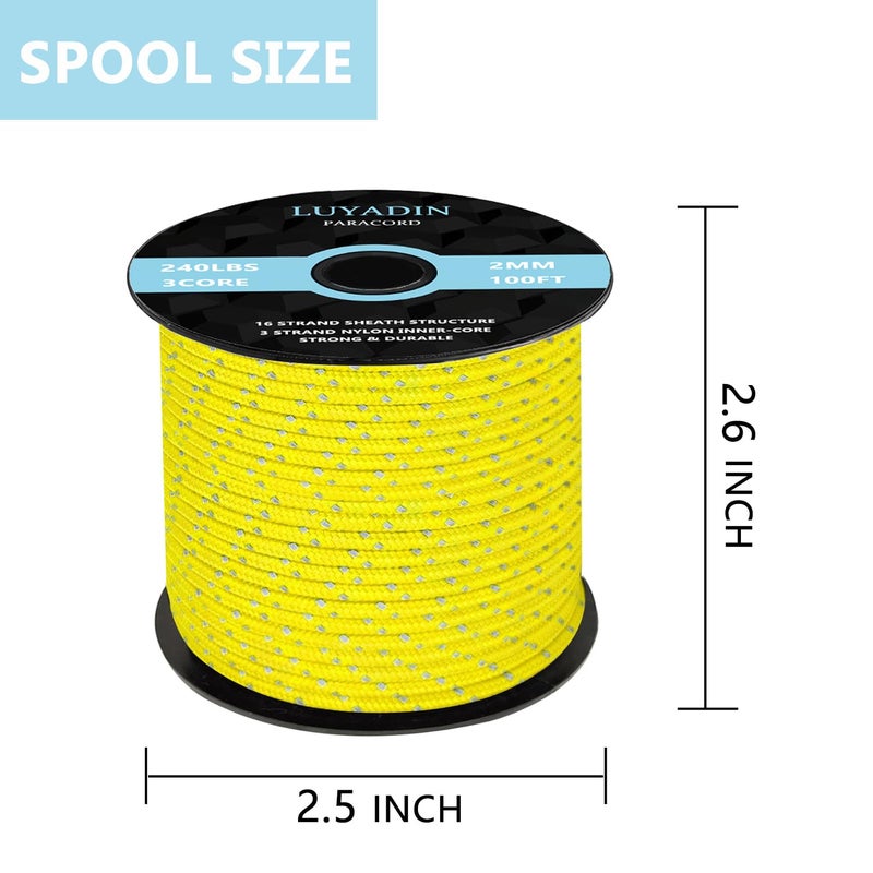 LUYADIN Reflective Paracord 240lb - Diameter 2mm Micro Utility Cord -3 Strand Parachute Spool Cord - 100ft 200ft,Paracord for Camping,Hiking,Fishing,Outdoor and DIY - Image 2